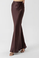 Brown Long skirt with elastic waist 81247
