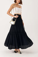 Black Gathered skirt with elasticated waist, embroidery and accessory details 81254