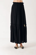 Black Gathered skirt with elasticated waist, embroidery and accessory details 81254