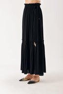 Black Gathered skirt with elasticated waist, embroidery and accessory details 81254