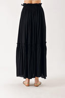 Black Gathered skirt with elasticated waist, embroidery and accessory details 81254