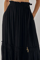 Black Gathered skirt with elasticated waist, embroidery and accessory details 81254