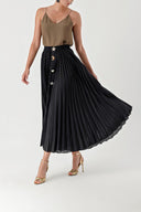 Black Pleated and accessory detail long skirt 81256