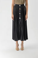Black Pleated and accessory detail long skirt 81256