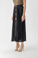 Black Pleated and accessory detail long skirt 81256
