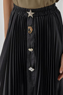 Black Pleated and accessory detail long skirt 81256