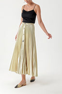 Beige Pleated and accessory detail long skirt 81256