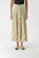 Beige Pleated and accessory detail long skirt 81256