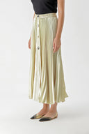 Beige Pleated and accessory detail long skirt 81256