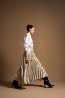 Beige Pleated and accessory detail long skirt 81256