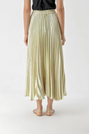 Beige Pleated and accessory detail long skirt 81256