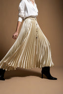 Beige Pleated and accessory detail long skirt 81256
