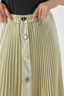 Beige Pleated and accessory detail long skirt 81256