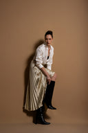 Beige Pleated and accessory detail long skirt 81256