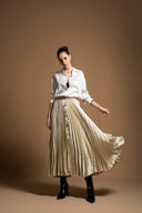 Beige Pleated and accessory detail long skirt 81256