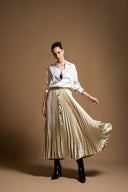 Beige Pleated and accessory detail long skirt 81256