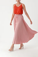 Salmon Pleated and accessory detail long skirt 81256