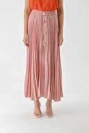 Salmon Pleated and accessory detail long skirt 81256