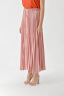 Salmon Pleated and accessory detail long skirt 81256