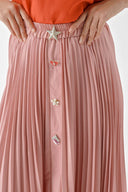 Salmon Pleated and accessory detail long skirt 81256