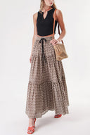 Khaki Pleated long skirt with elastic waist 81260
