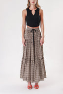 Khaki Pleated long skirt with elastic waist 81260