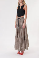 Khaki Pleated long skirt with elastic waist 81260