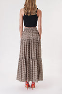 Khaki Pleated long skirt with elastic waist 81260