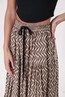 Khaki Pleated long skirt with elastic waist 81260