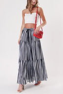 Striped Pleated long skirt with elastic waist 81260