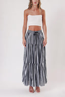 Striped Pleated long skirt with elastic waist 81260