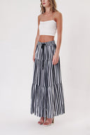 Striped Pleated long skirt with elastic waist 81260
