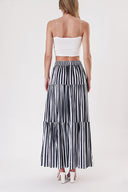 Striped Pleated long skirt with elastic waist 81260