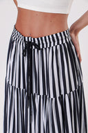 Striped Pleated long skirt with elastic waist 81260