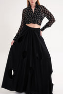 Black Elastic waist lining is pleated, circle cut skirt 81268