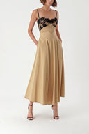 Beige Godet skirt with corset belt 81270