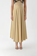 Beige Godet skirt with corset belt 81270