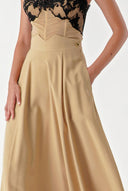 Beige Godet skirt with corset belt 81270
