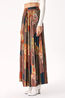 Patterned Pleated long skirt with elastic waist 81278