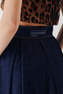 Navy Blue Long ruffled denim skirt 81288