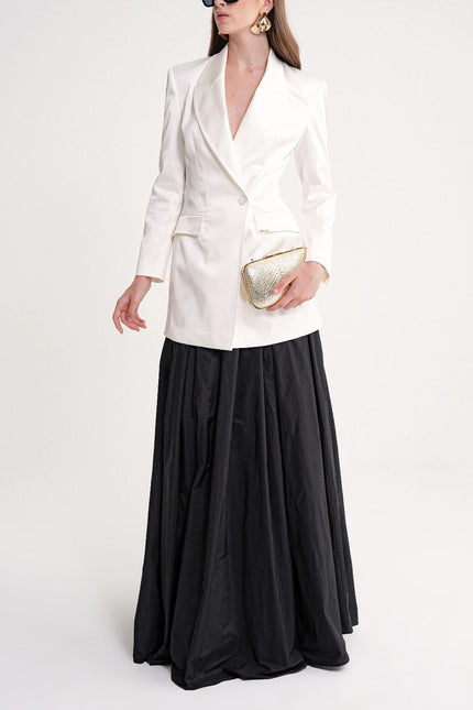 Black High waist gathered long skirt 81317