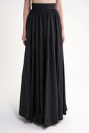 Black High waist gathered long skirt 81317