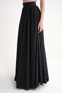 Black High waist gathered long skirt 81317