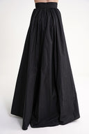 Black High waist gathered long skirt 81317