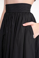 Black High waist gathered long skirt 81317