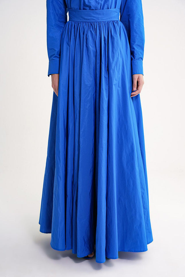 Blue High waist gathered long skirt 81317