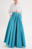 Turquoise High waist gathered long skirt 81317