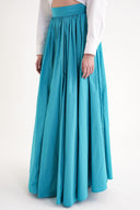 Turquoise High waist gathered long skirt 81317