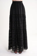 Black Gathered long skirt with elastic waist 81319