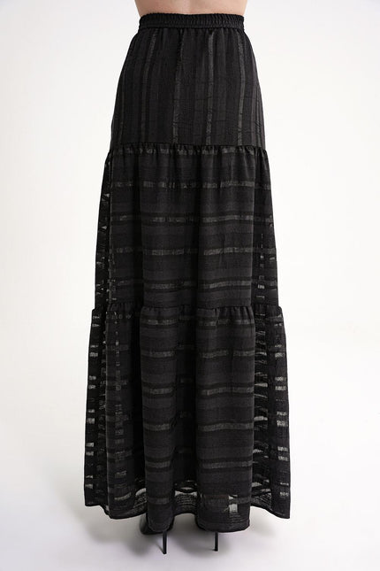 Black Gathered long skirt with elastic waist 81319
